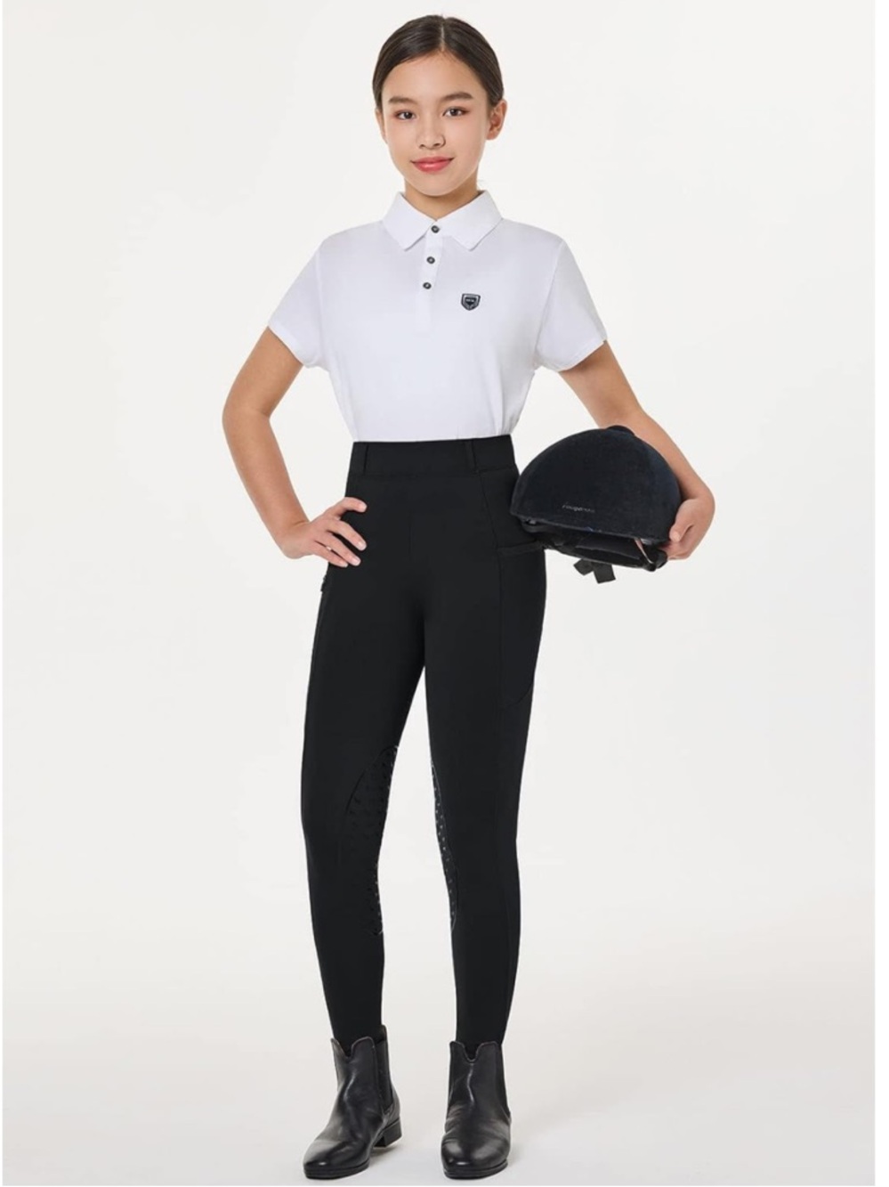 Baleaf Girls’ Black Horse Riding Pants Equestrian Breeches/TuffRider White Polo